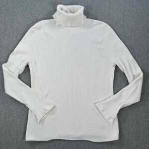 Maeve Anthropologie Ribbed Turtleneck Sweater Womens X-Large Ivory Slit Sleeve